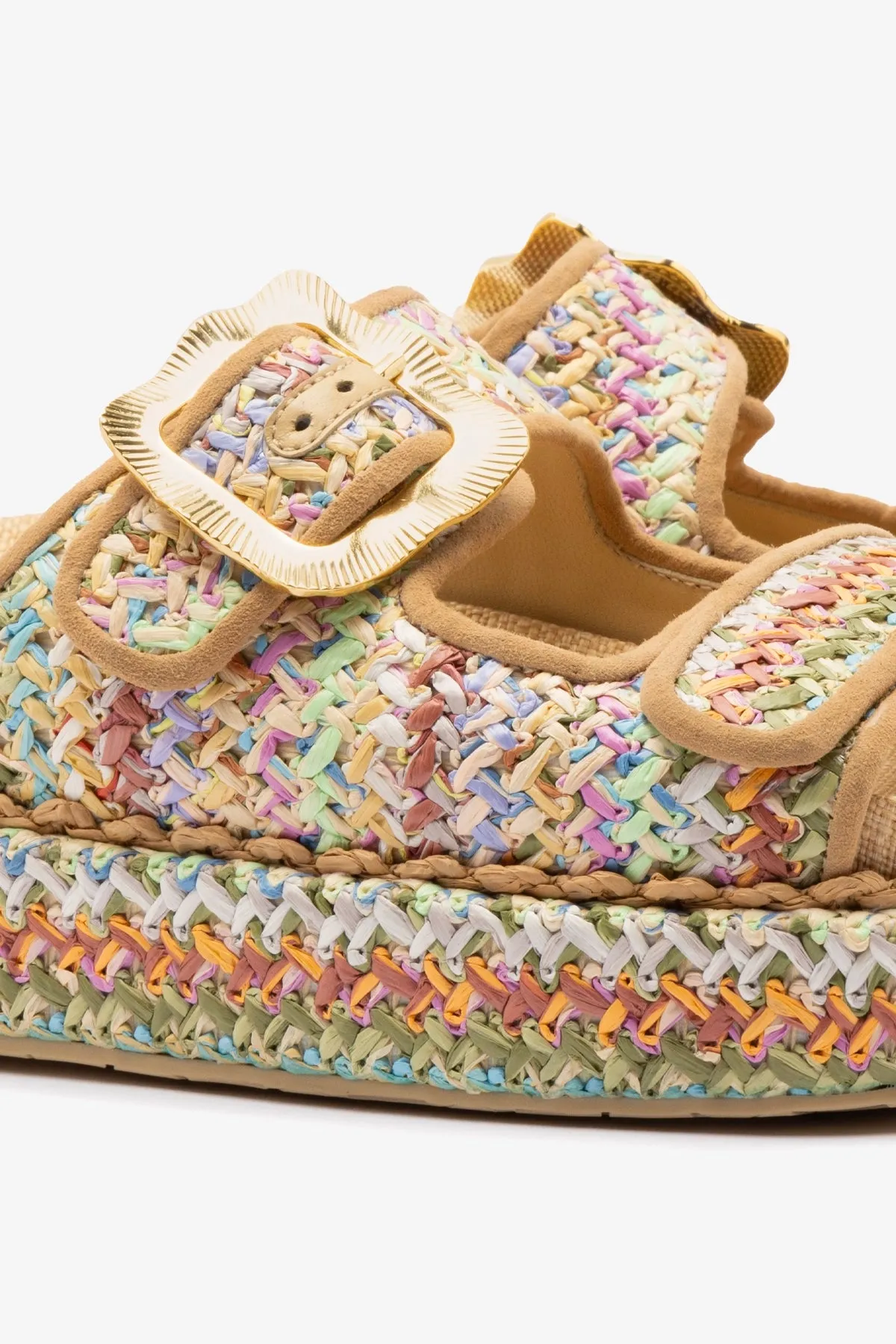 Maui Slide In Tapestry Rainbow Raffia and Beige Trimming sold by Larroude product image thumbnail 4