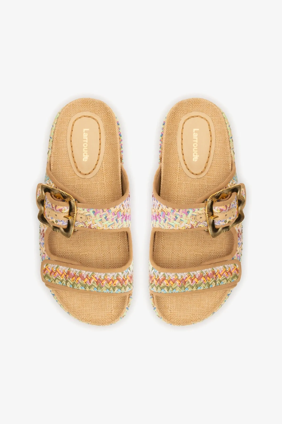 Maui Slide In Tapestry Rainbow Raffia and Beige Trimming sold by Larroude product image thumbnail 3