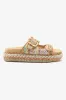 Maui Slide In Tapestry Rainbow Raffia and Beige Trimming sold by Larroude