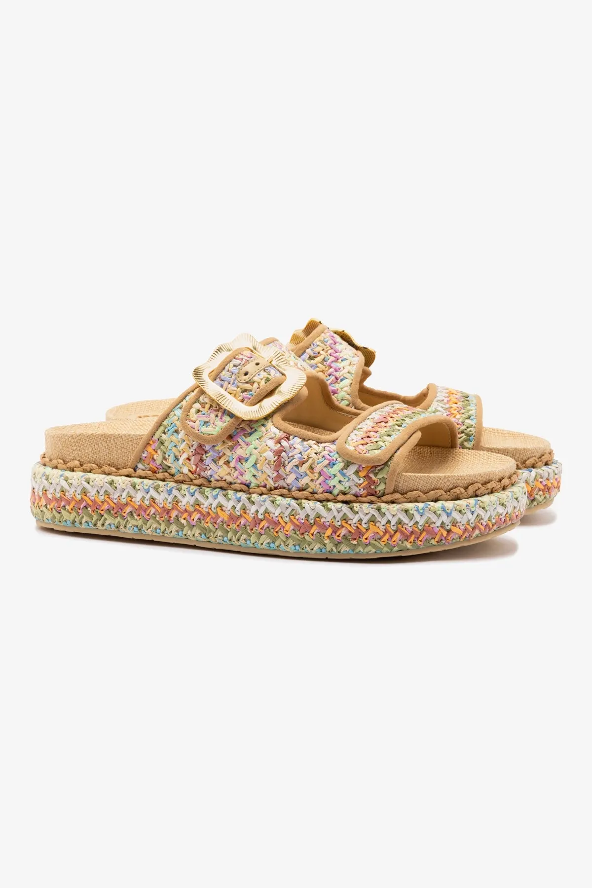 Maui Slide In Tapestry Rainbow Raffia and Beige Trimming sold by Larroude product image thumbnail 2