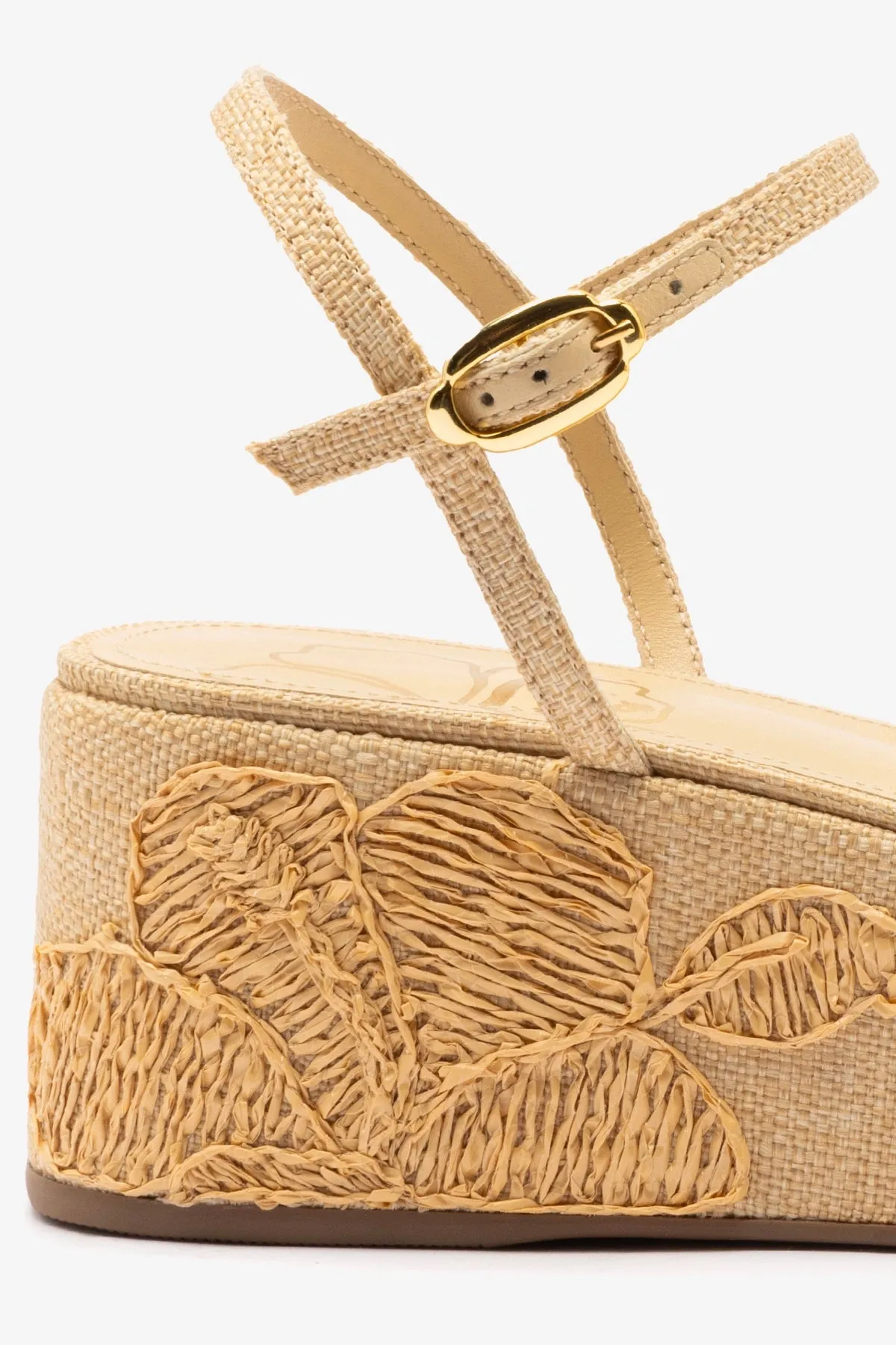 Gio Flatform In Beige Raffia and Hibiscus Embroidery sold by Larroude product image thumbnail 4