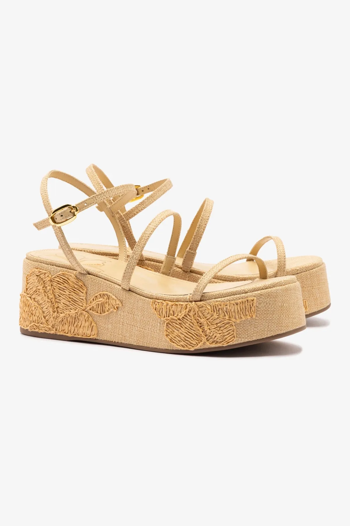 Gio Flatform In Beige Raffia and Hibiscus Embroidery sold by Larroude product image thumbnail 2