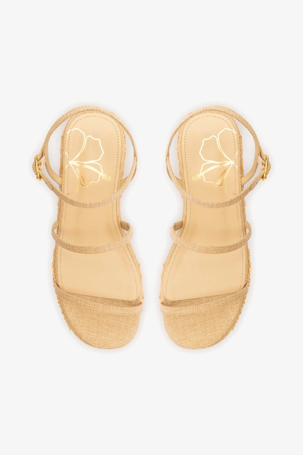 Gio Flatform In Beige Raffia and Hibiscus Embroidery sold by Larroude product image thumbnail 3
