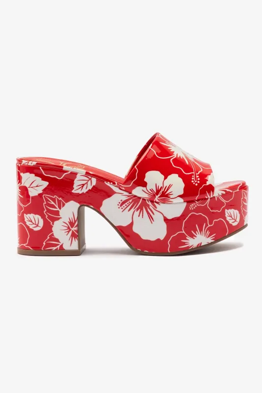 Miso Platform Sandal In Scarlet Printed Leather sold by Larroude