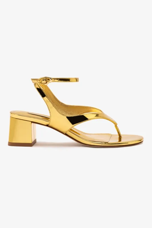 Gaia Block Sandal In Gold Specchio sold by Larroude