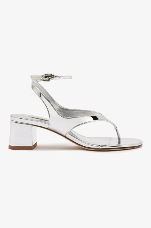 Gaia Block Sandal In Silver Specchio sold by Larroude