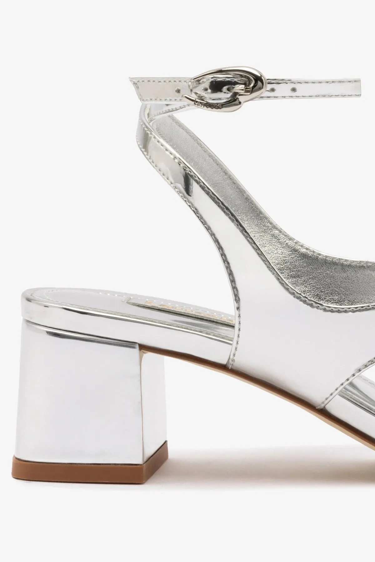 Gaia Block Sandal In Silver Specchio sold by Larroude product image thumbnail 4