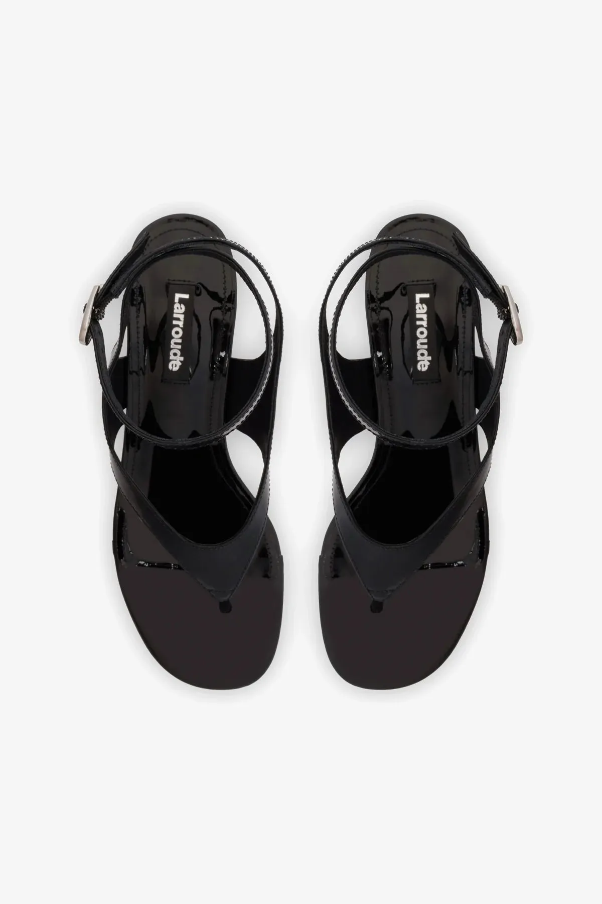 Gaia Block Sandal In Black Leather sold by Larroude product image thumbnail 3