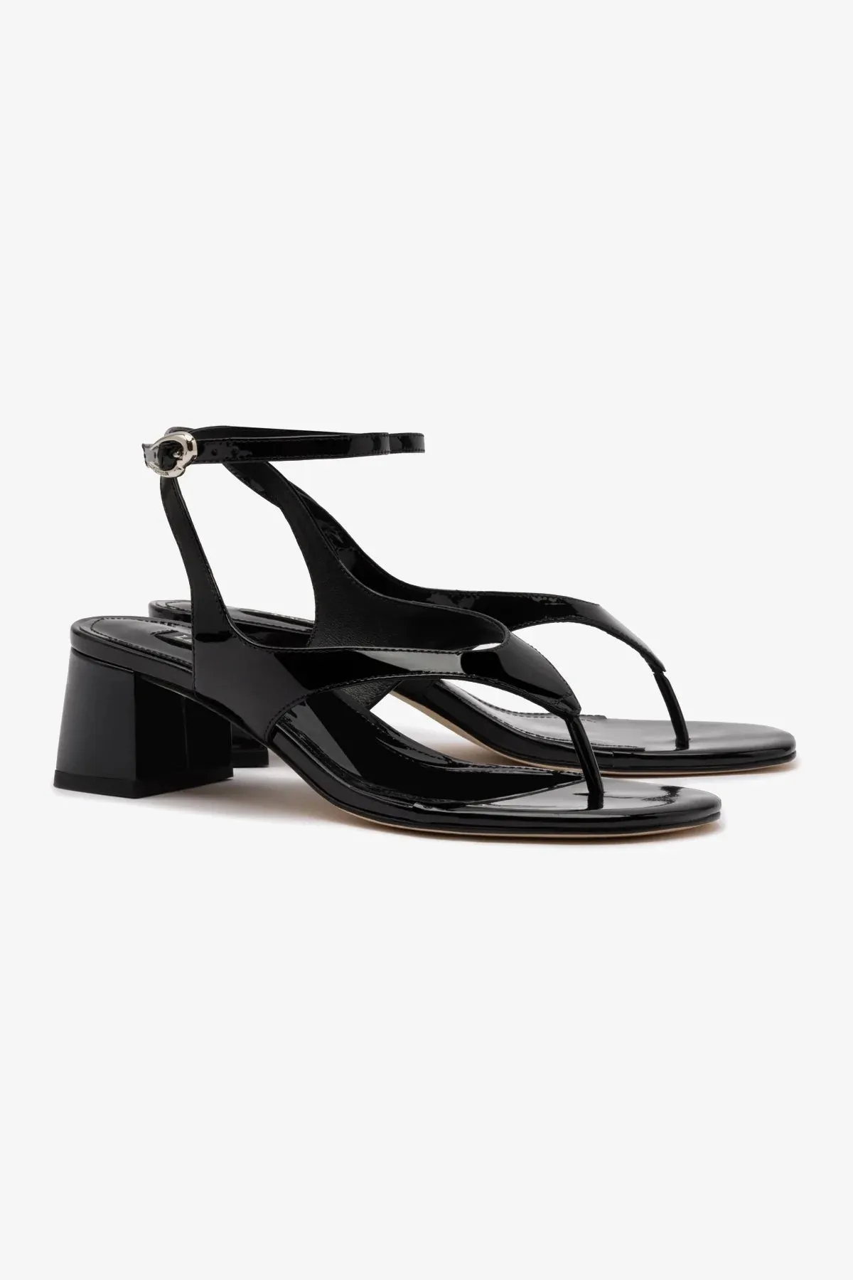 Gaia Block Sandal In Black Leather sold by Larroude product image thumbnail 2