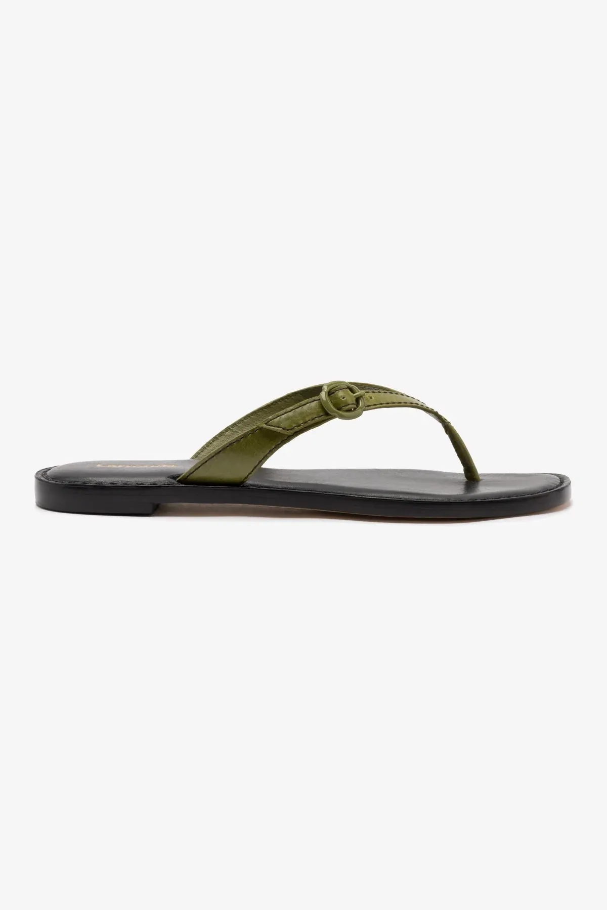 Mary Kate Flat Sandal In Seaweed Leather sold by Larroude