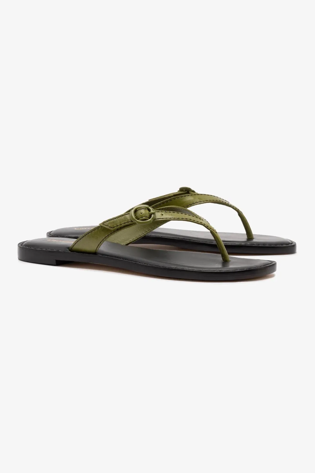 Mary Kate Flat Sandal In Seaweed Leather sold by Larroude product image thumbnail 2