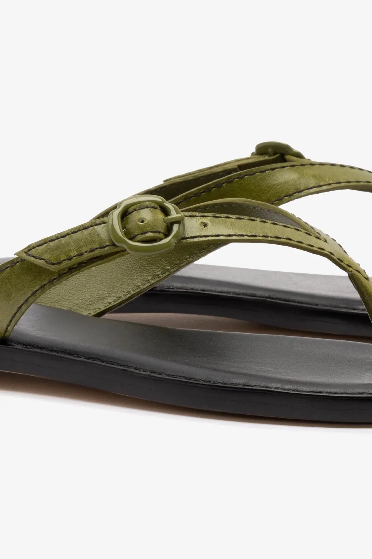 Mary Kate Flat Sandal In Seaweed Leather sold by Larroude product image thumbnail 4