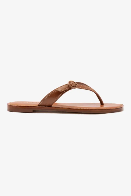 Mary Kate Flat Sandal In Caramel Leather sold by Larroude