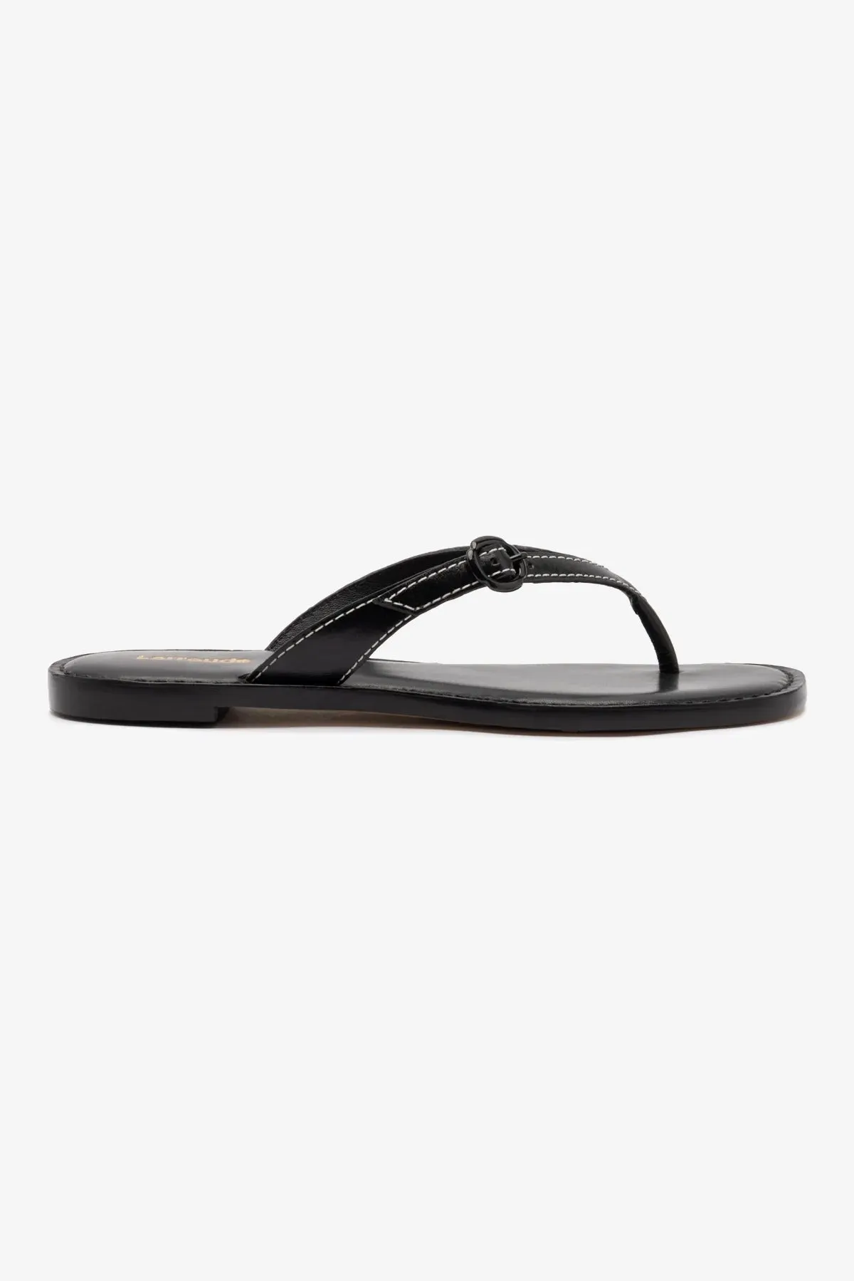 Mary Kate Flat Sandal In Black Leather sold by Larroude