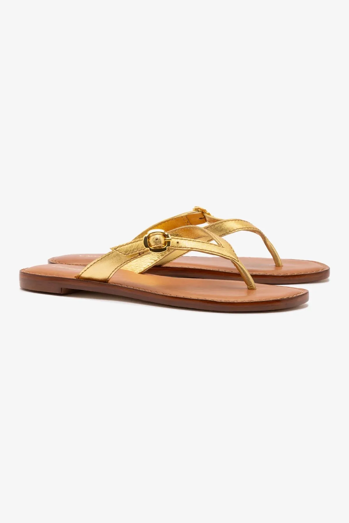 Mary Kate Flat Sandal In Gold Metallic Leather sold by Larroude product image thumbnail 2