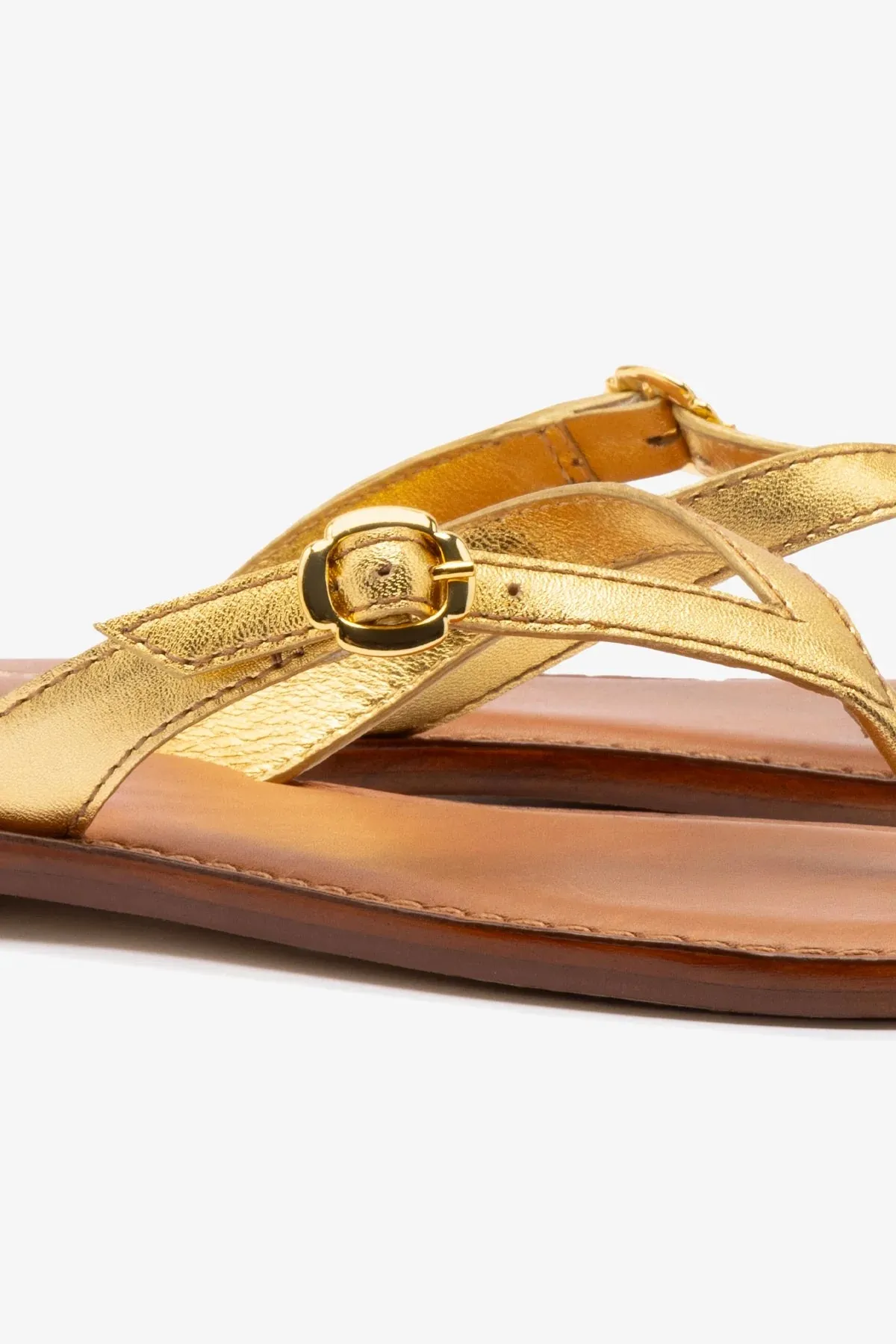 Mary Kate Flat Sandal In Gold Metallic Leather sold by Larroude product image thumbnail 4