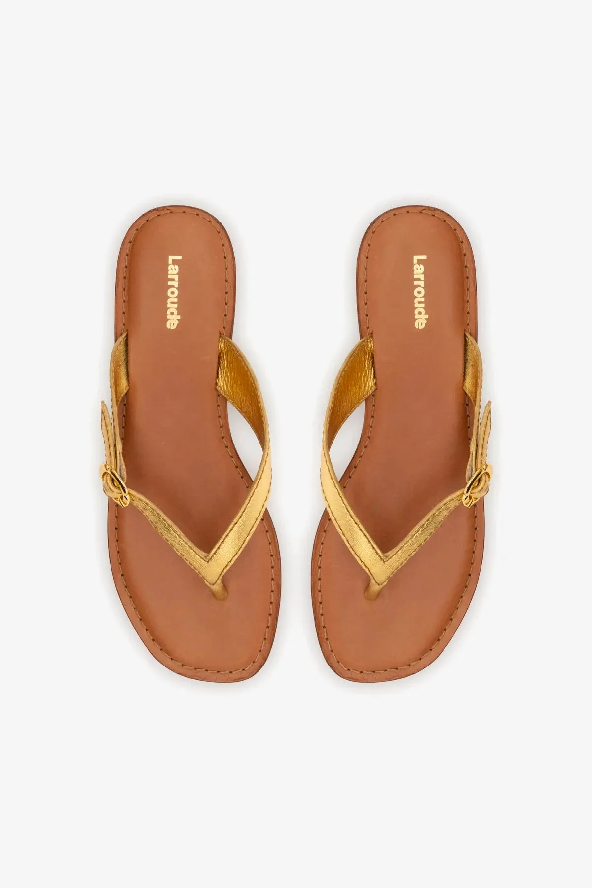 Mary Kate Flat Sandal In Gold Metallic Leather sold by Larroude product image thumbnail 3