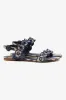 Florence Broderie Flat Sandal In Tie Dye Beige and Navy Raffia sold by Larroude