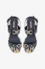 Florence Broderie Flat Sandal In Tie Dye Beige and Navy Raffia sold by Larroude