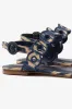 Florence Broderie Flat Sandal In Tie Dye Beige and Navy Raffia sold by Larroude