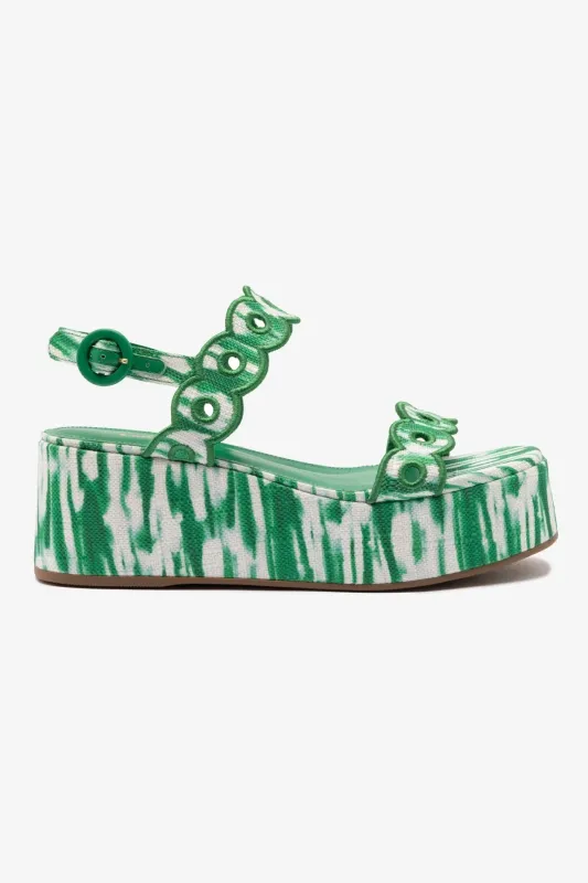 Florence Broderie Flatform Sandal In Tie Dye Evergreen Raffia sold by Larroude