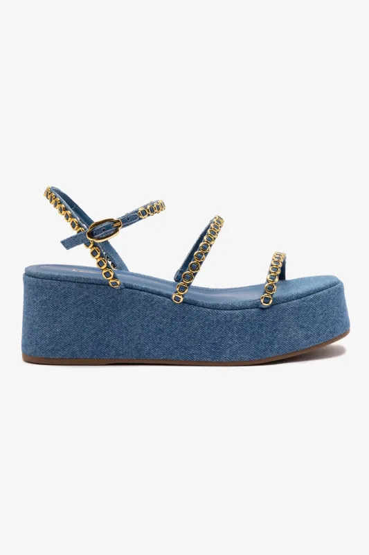 Gio Milanina Flatform Sandal In Blue Stoned Raffia sold by Larroude