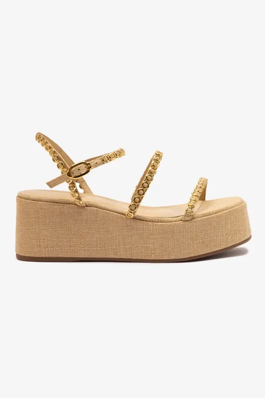 Gio Milanina Flatform Sandal In Beige Raffia sold by Larroude