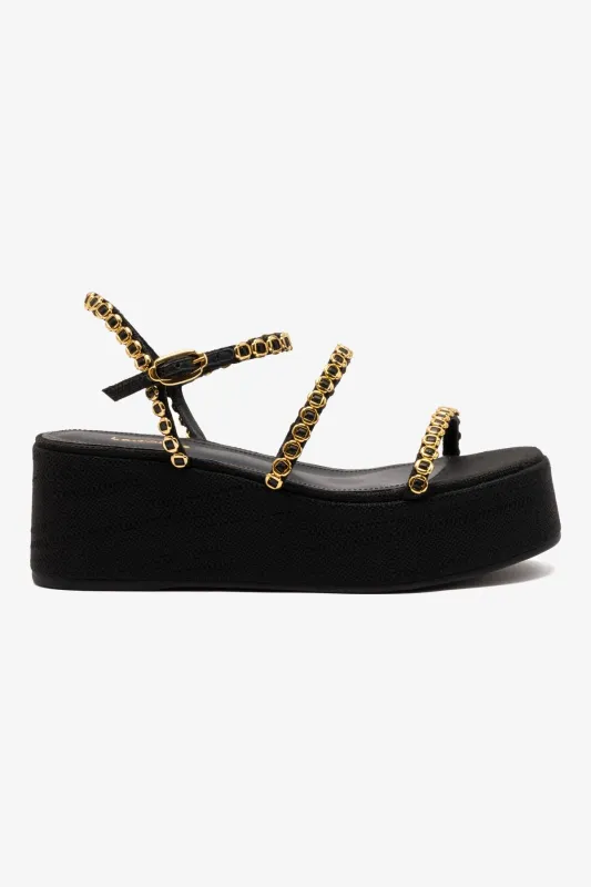 Gio Milanina Flatform Sandal In Black Raffia sold by Larroude
