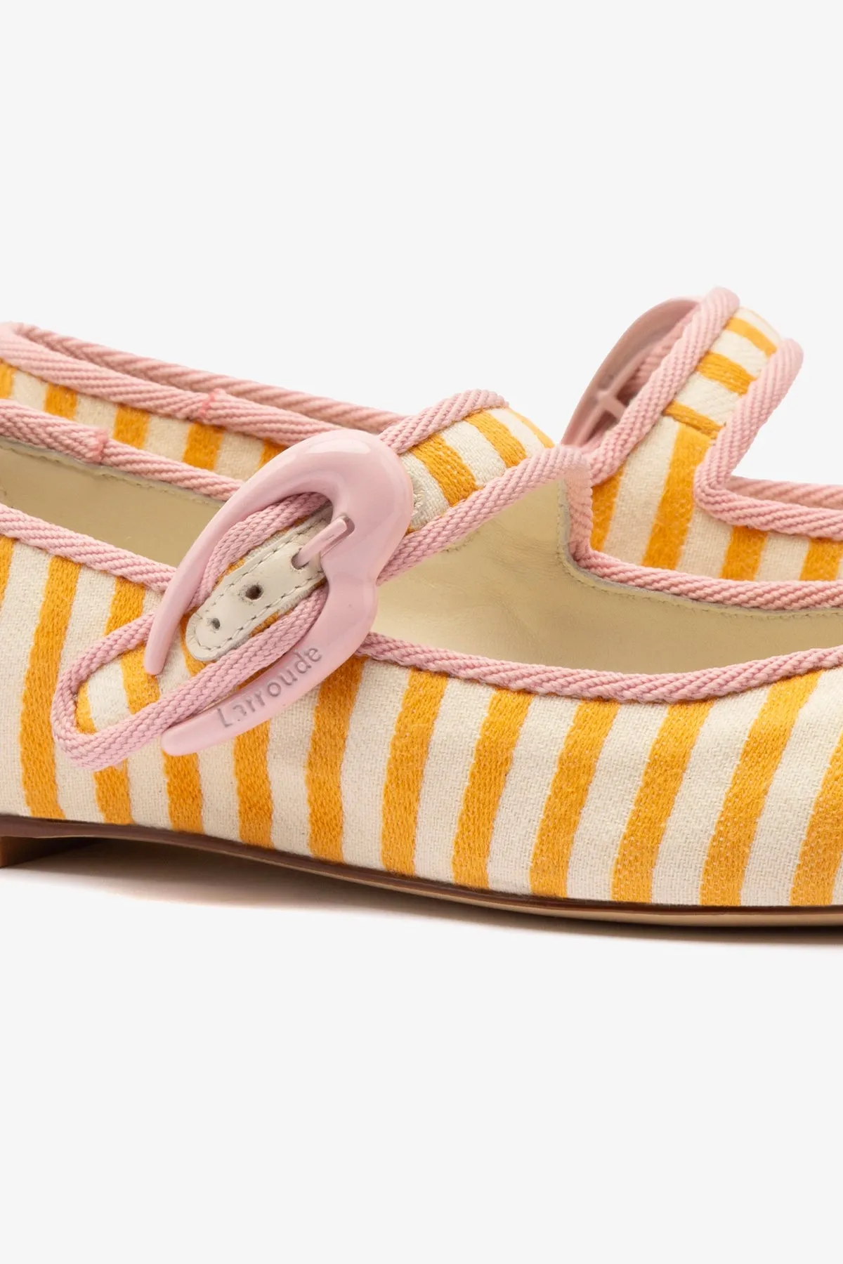 Verona Ballet Flat In Marigold and Natural Striped Fabric and Tulip Trimming sold by Larroude product image thumbnail 3