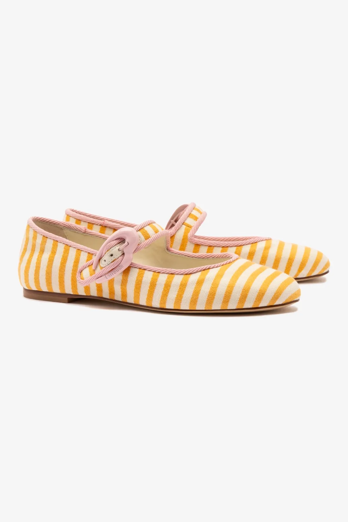 Verona Ballet Flat In Marigold and Natural Striped Fabric and Tulip Trimming sold by Larroude product image thumbnail 2
