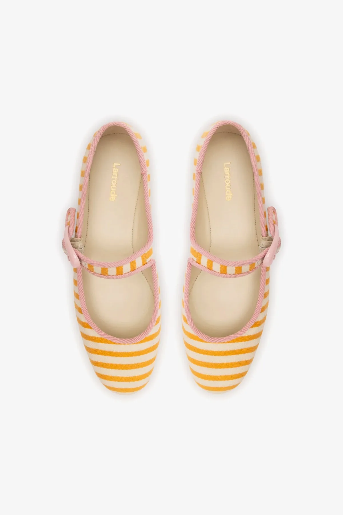 Verona Ballet Flat In Marigold and Natural Striped Fabric and Tulip Trimming sold by Larroude product image thumbnail 4