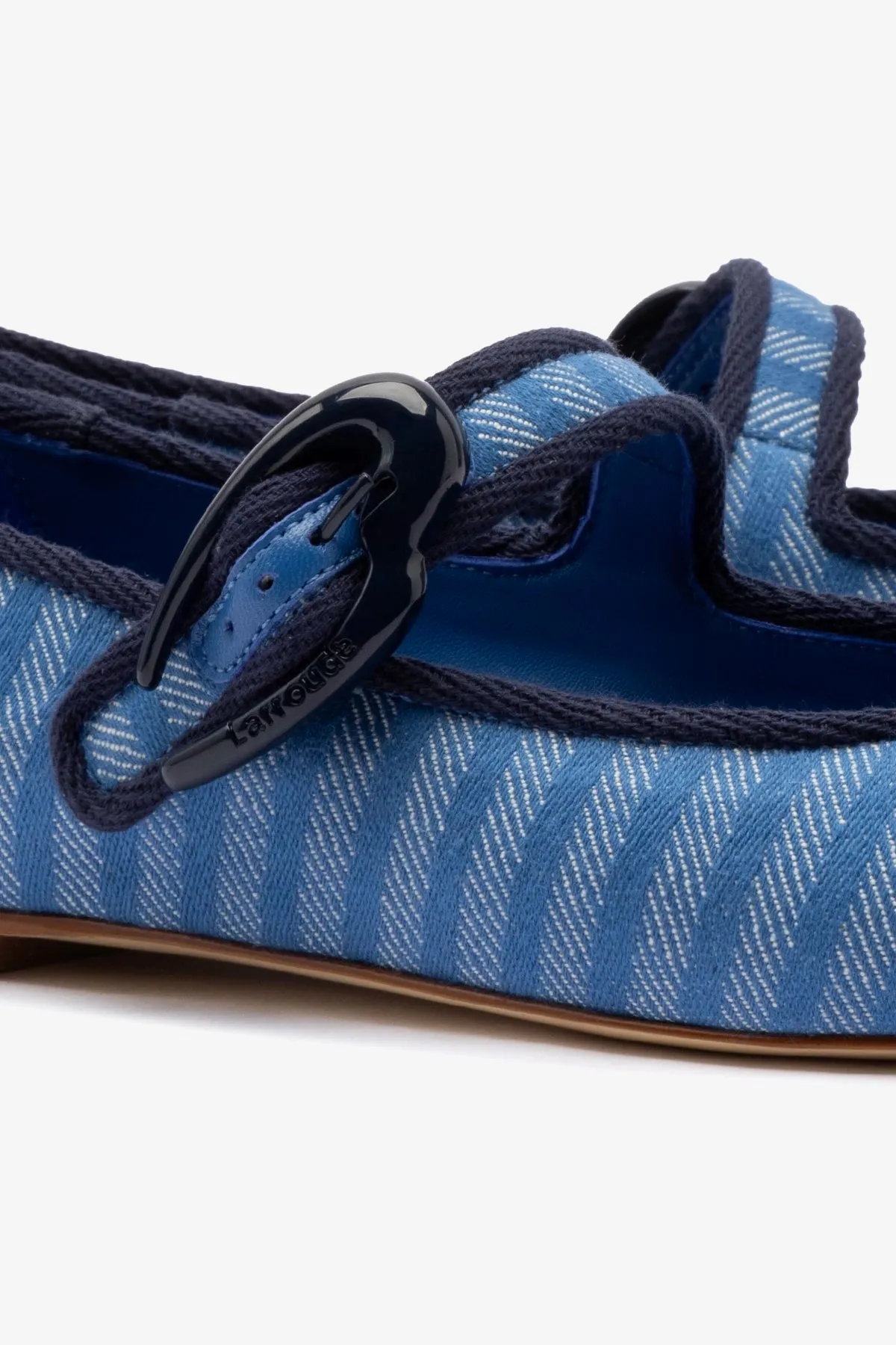 Verona Ballet Flat In Egyptian Blue Striped Fabric and Navy Trimming sold by Larroude product image thumbnail 4