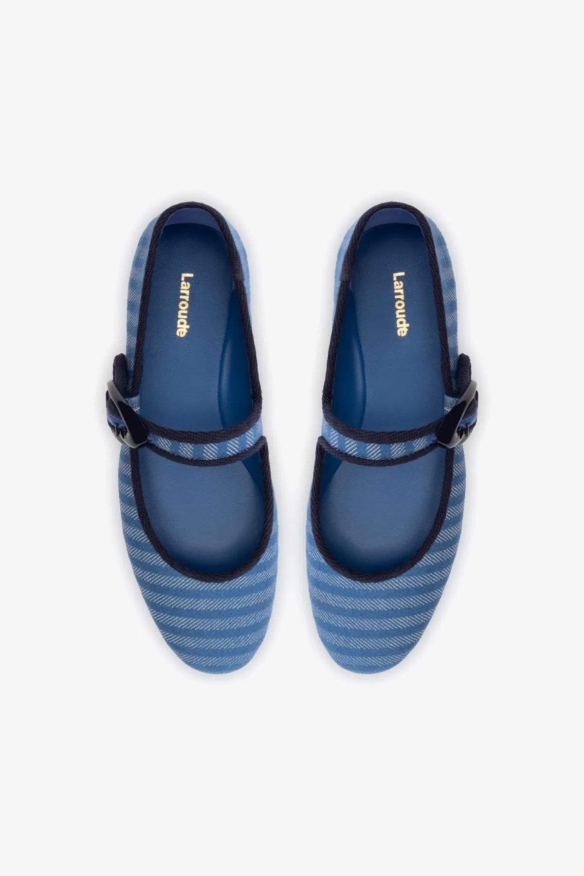 Verona Ballet Flat In Egyptian Blue Striped Fabric and Navy Trimming sold by Larroude product image thumbnail 3
