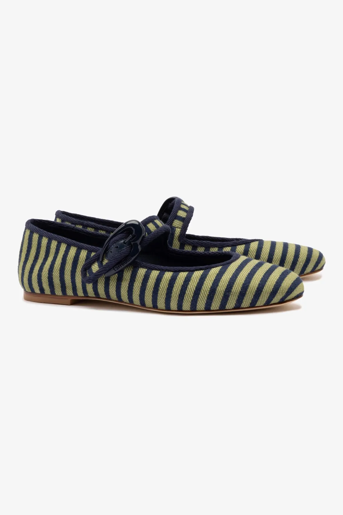 Verona Ballet Flat In Navy and Green Striped Fabric and Navy Trimming sold by Larroude product image thumbnail 2