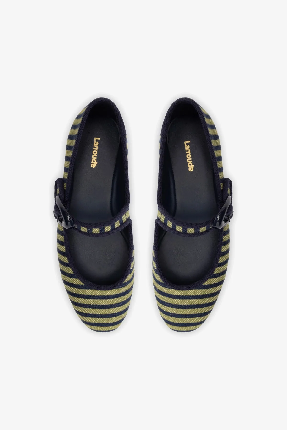 Verona Ballet Flat In Navy and Green Striped Fabric and Navy Trimming sold by Larroude product image thumbnail 3