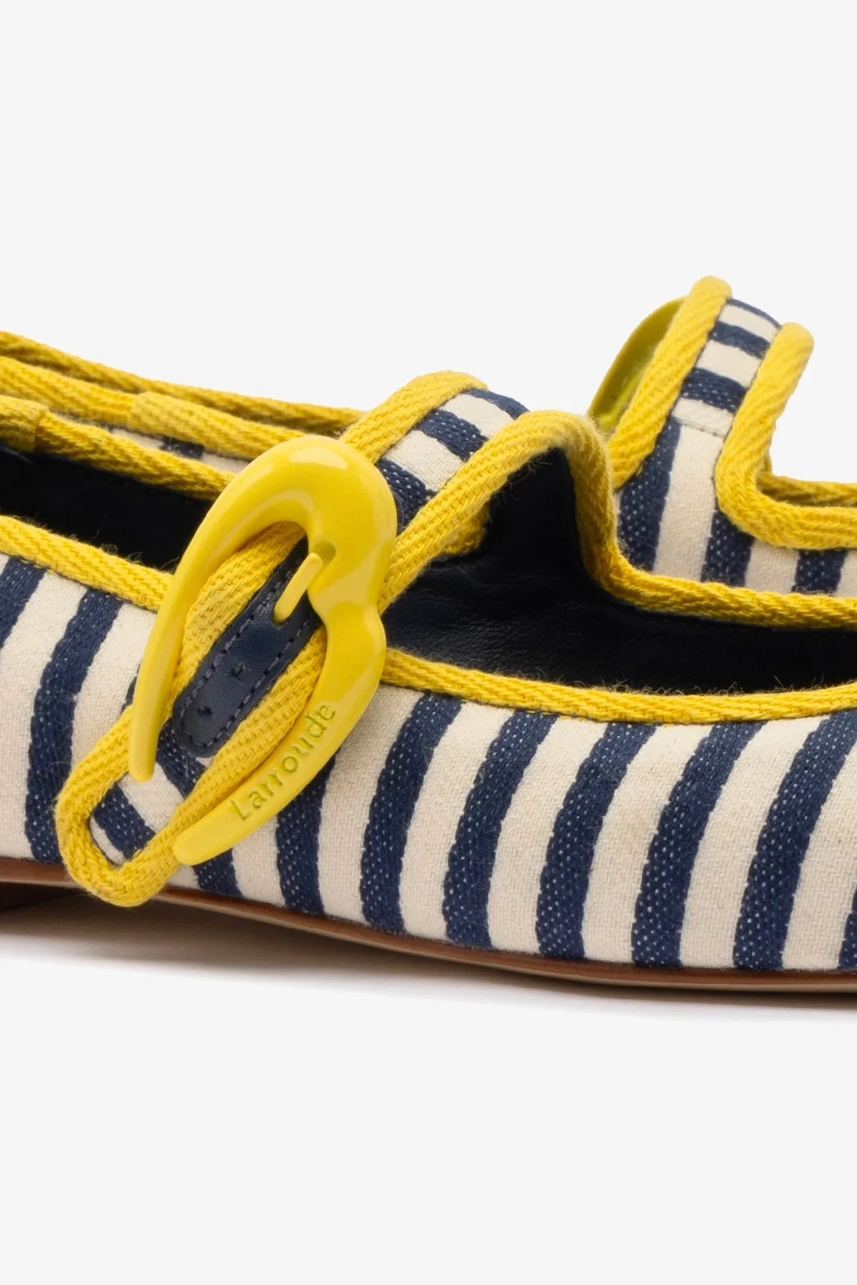Verona Ballet Flat In Navy and Natural Striped Fabric and Lemonade Trimming sold by Larroude product image thumbnail 4