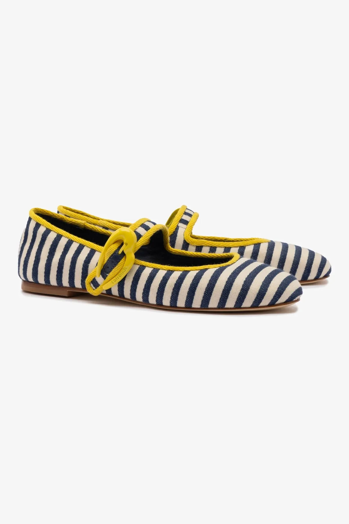 Verona Ballet Flat In Navy and Natural Striped Fabric and Lemonade Trimming sold by Larroude product image thumbnail 2