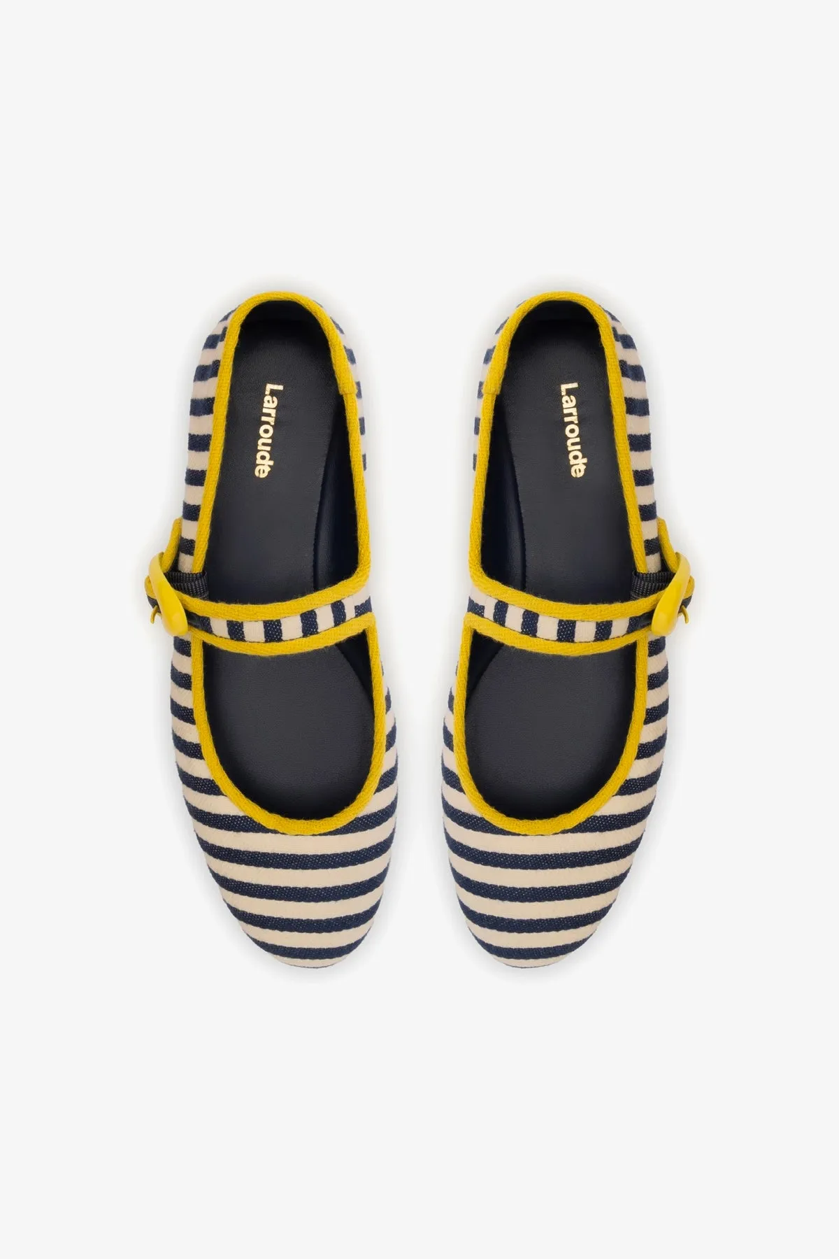 Verona Ballet Flat In Navy and Natural Striped Fabric and Lemonade Trimming sold by Larroude product image thumbnail 3