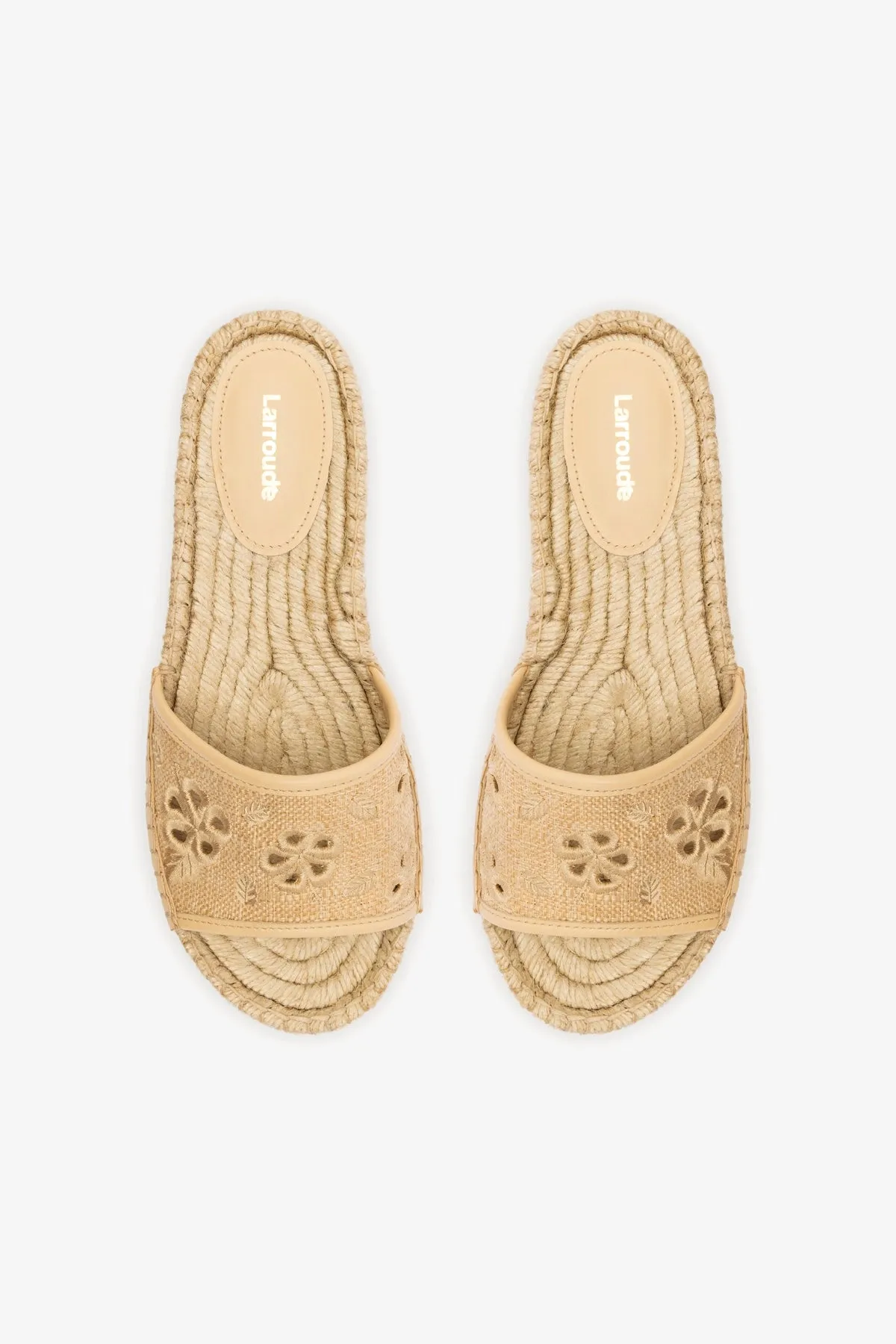 Letizia Espadrille Flatform In Beige Raffia and Hibiscus Broderie sold by Larroude product image thumbnail 3
