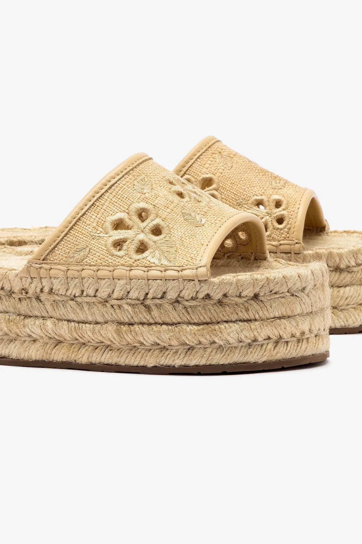Letizia Espadrille Flatform In Beige Raffia and Hibiscus Broderie sold by Larroude product image thumbnail 4