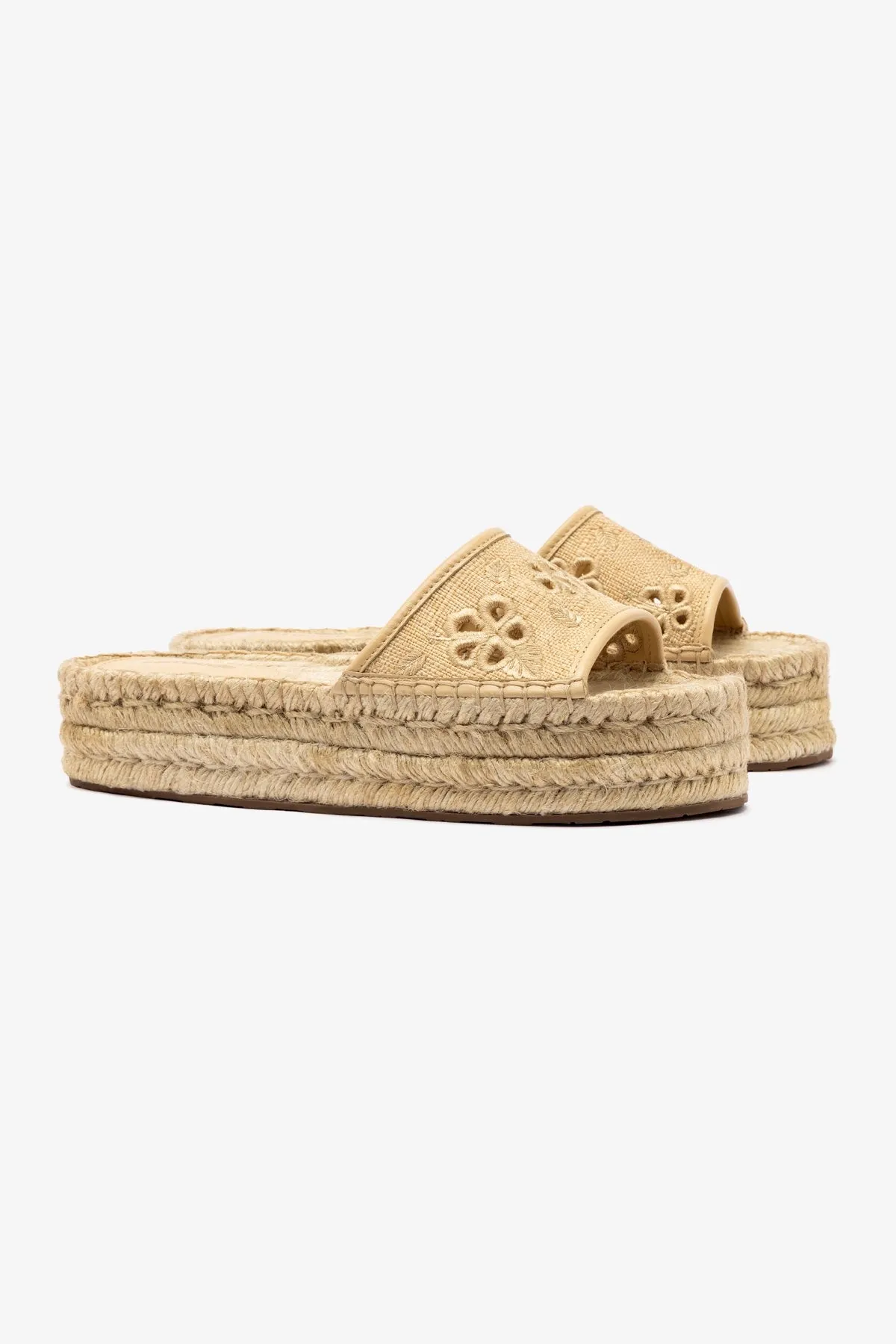 Letizia Espadrille Flatform In Beige Raffia and Hibiscus Broderie sold by Larroude product image thumbnail 2