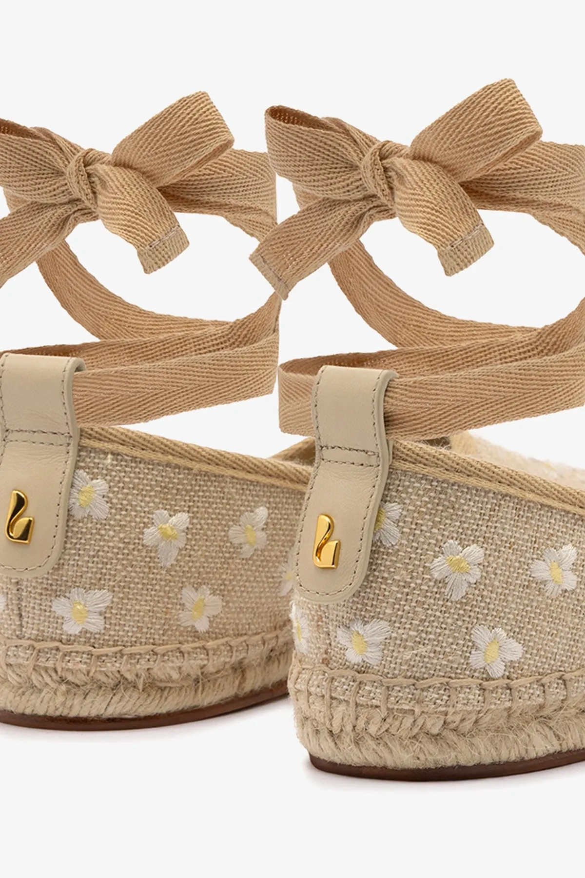 Letizia Espadrille Flat In Raw Linen and Daisy Embroidery sold by Larroude product image thumbnail 4
