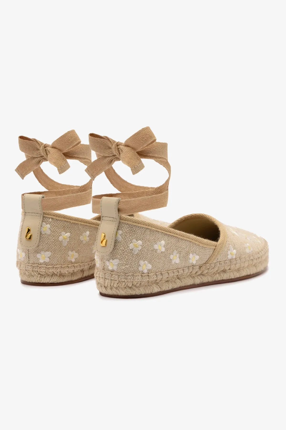 Letizia Espadrille Flat In Raw Linen and Daisy Embroidery sold by Larroude product image thumbnail 3