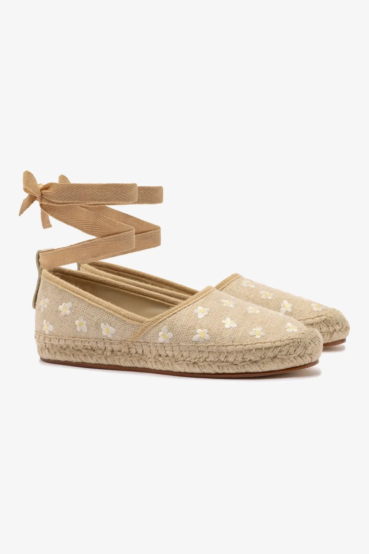 Letizia Espadrille Flat In Raw Linen and Daisy Embroidery sold by Larroude product image thumbnail 2