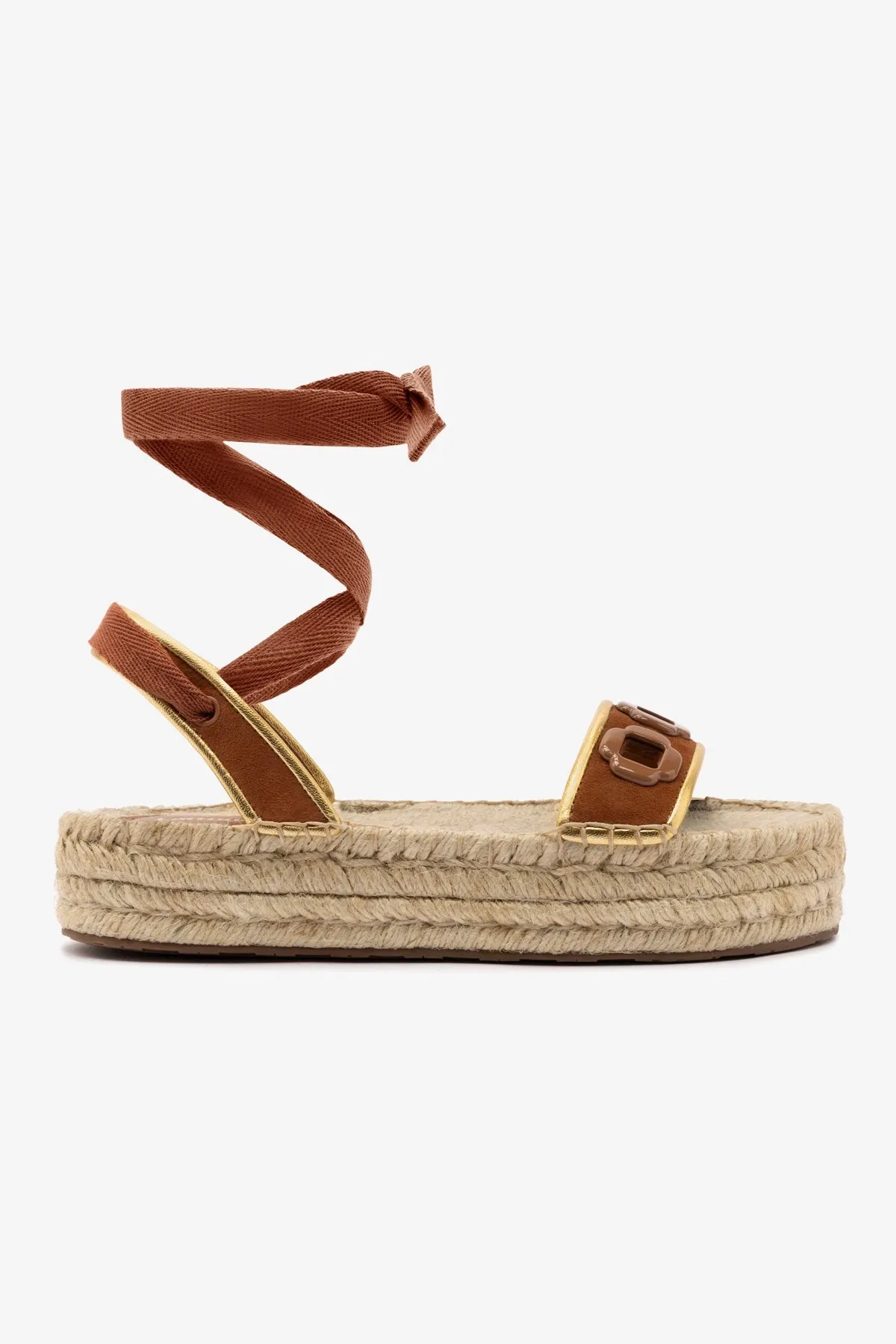 Milan Espadrille Flatform In Caramel Suede sold by Larroude