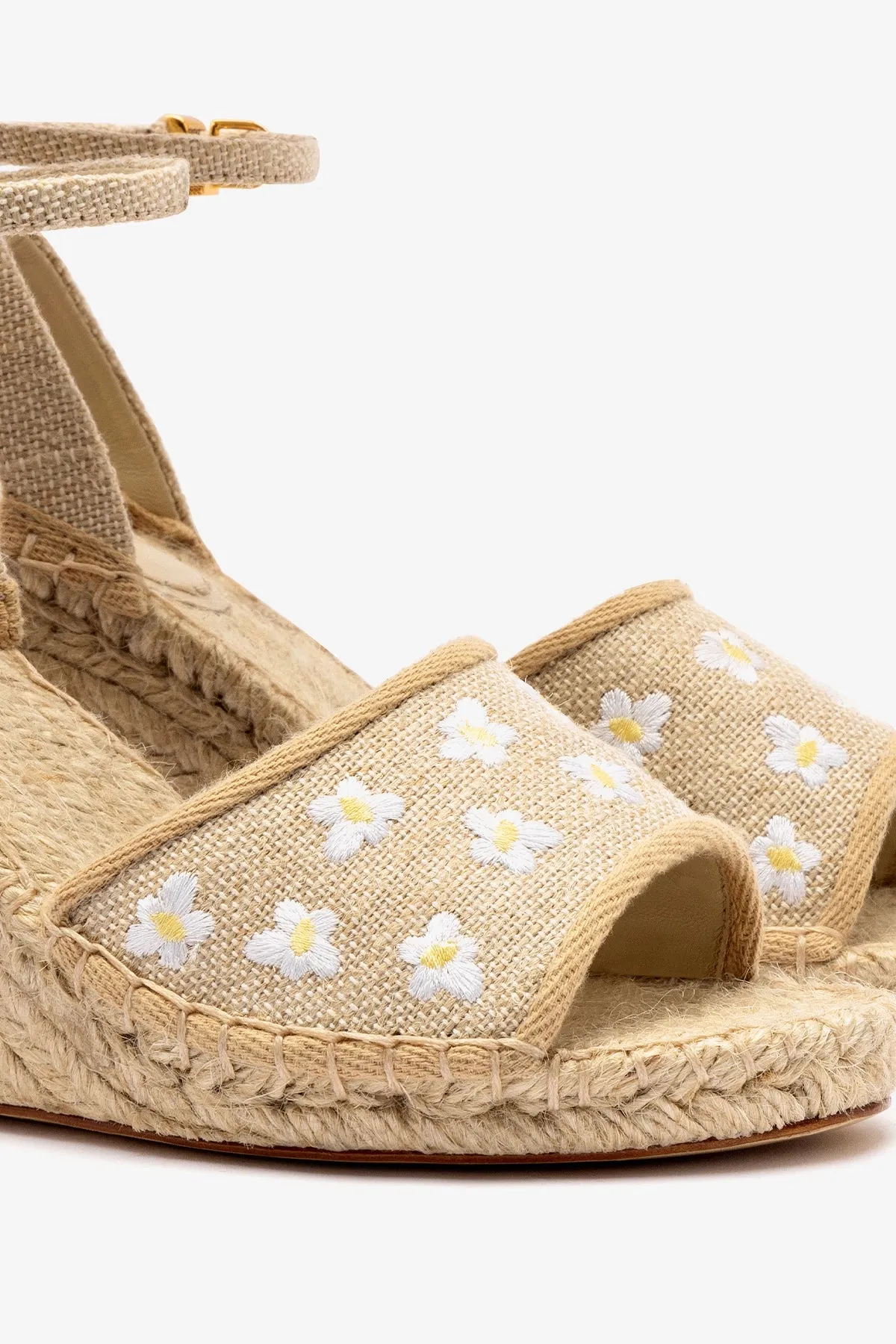 Letizia Espadrille Wedge In Raw Linen and Daisy Embroidery sold by Larroude product image thumbnail 4