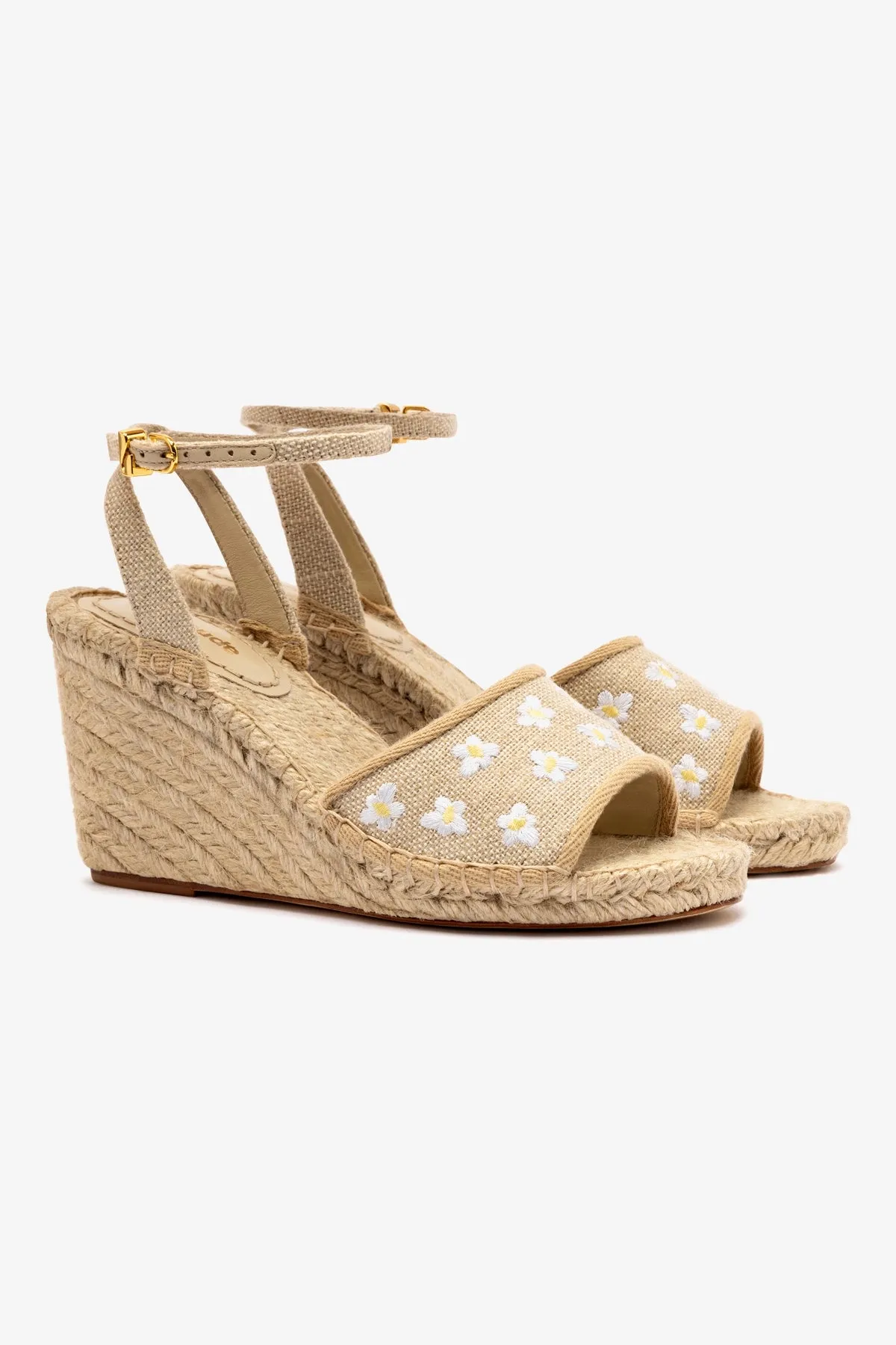 Letizia Espadrille Wedge In Raw Linen and Daisy Embroidery sold by Larroude product image thumbnail 2