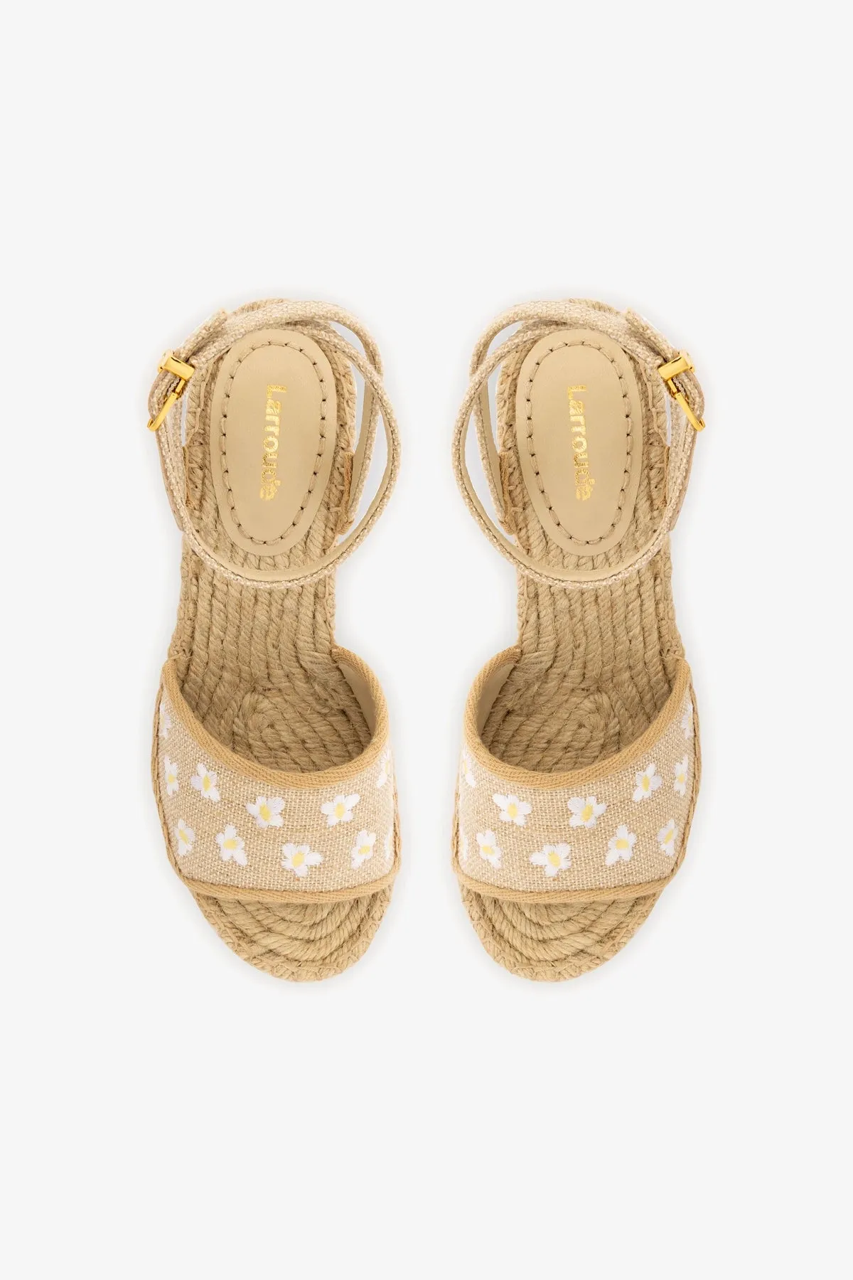Letizia Espadrille Wedge In Raw Linen and Daisy Embroidery sold by Larroude product image thumbnail 3