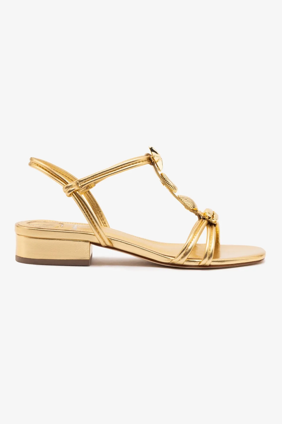 Shelly Flat Sandal In Gold Metallic Leather sold by Larroude