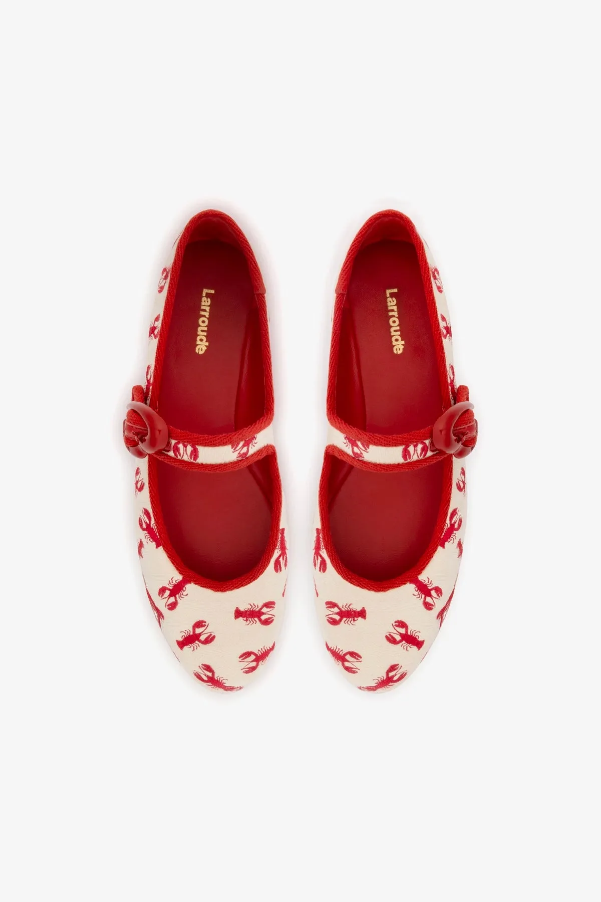 Verona Ballet Flat In White Striped Fabric and Lobster Embroidery sold by Larroude product image thumbnail 3